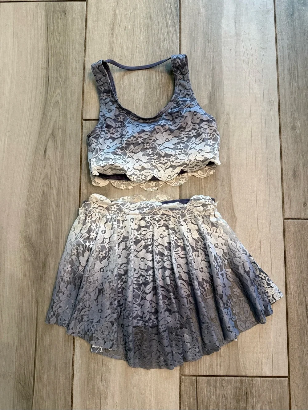Weissman Purple and White Lace Dance Crop Top and Skirt Set